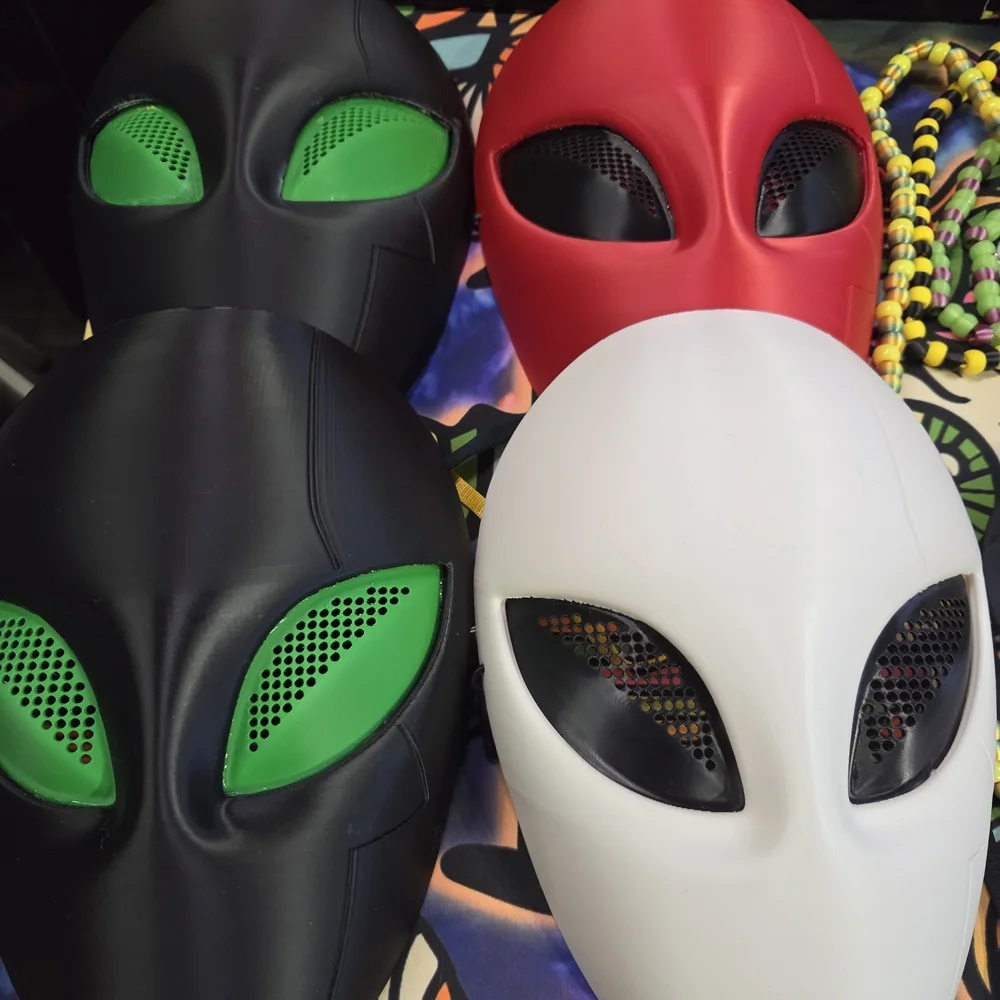 Alien Masks in Black, Red, and White